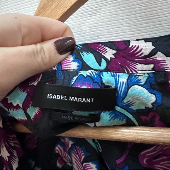 Isabel Marant Silk Floral Long Sleeve Verikio Dress 36 $1395 blue black - Picture 5 of 11